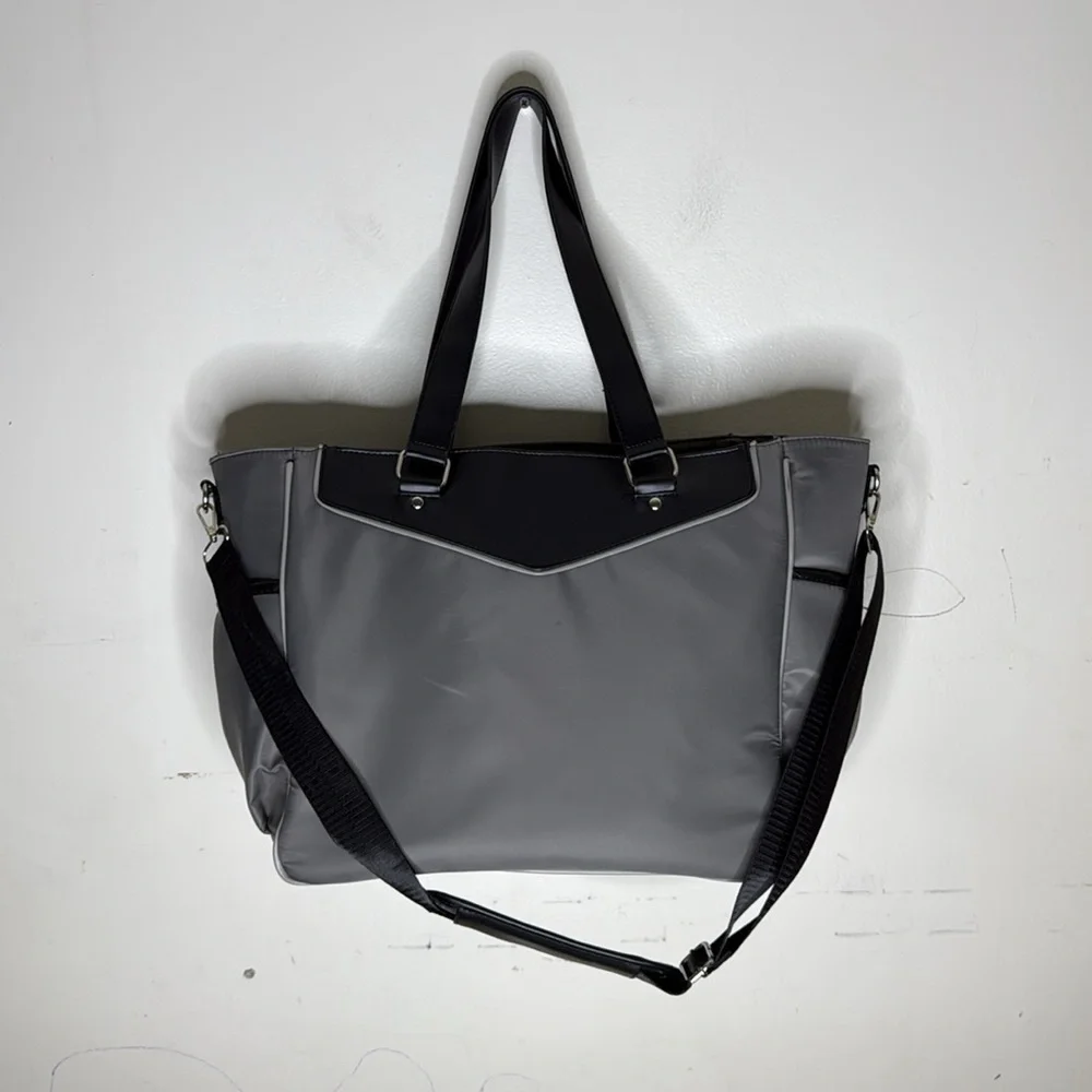 Adrienne Vittadini Gray and Black Laptop Work Tote Bag